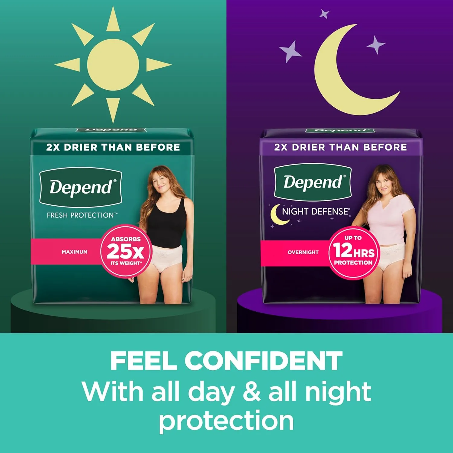 Depend Night Defense Adult Incontinence & Postpartum Bladder Leak Underwear for Women, Disposable, Overnight, Large, Blush, 14 Count, Packaging May Vary
