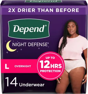Depend Night Defense Adult Incontinence & Postpartum Bladder Leak Underwear for Women, Disposable, Overnight, Large, Blush, 14 Count, Packaging May Vary