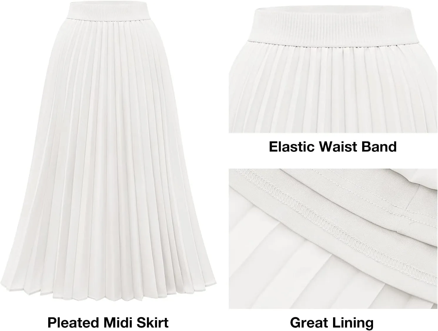 DRESSTELLS Pleated Midi Skirts for Women, Aline Long High Elastic Waisted Summer Flowy Chiffon Swing Skirt