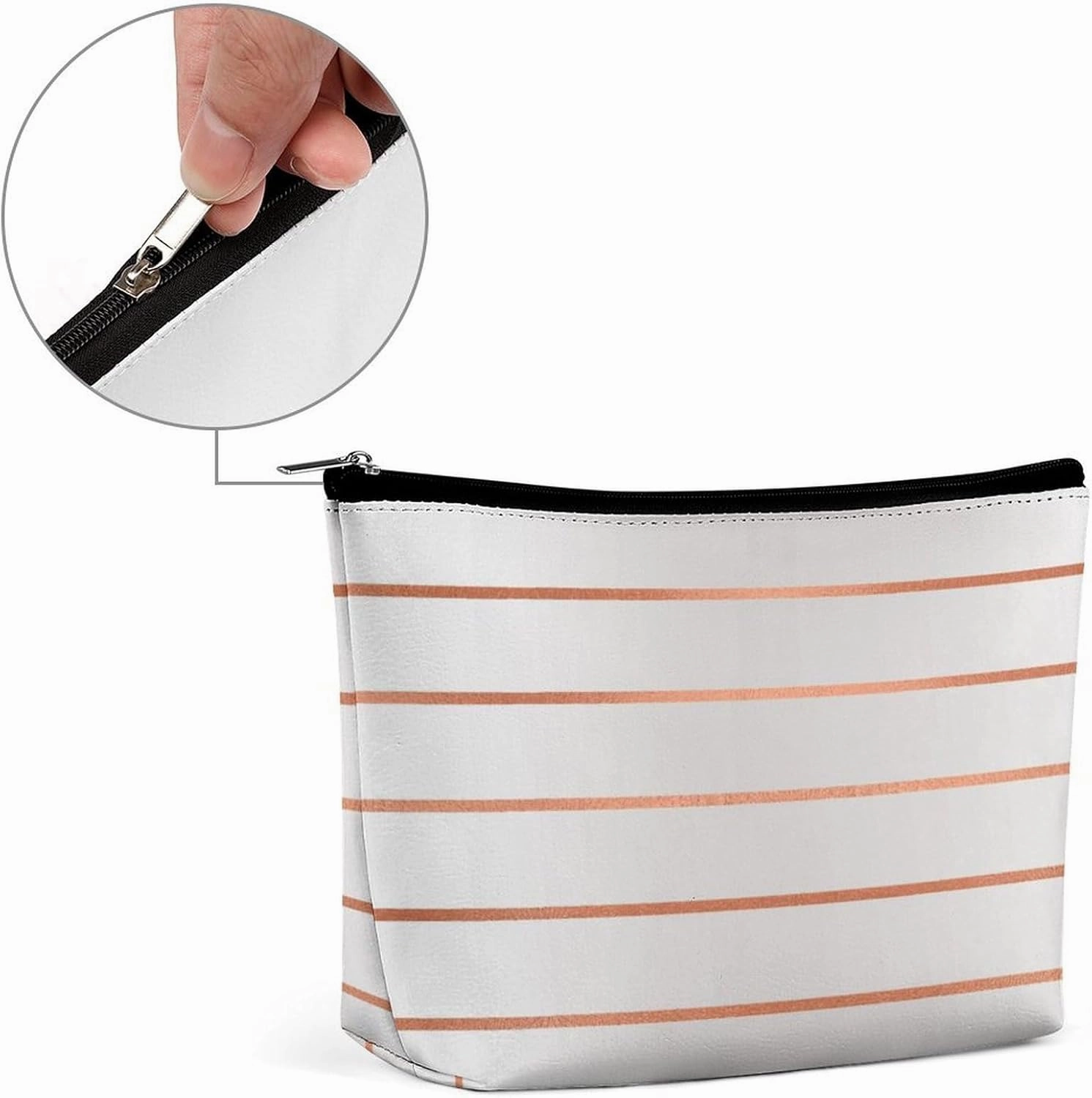 Elegant Makeup Bag, Silver Rose Gold Blush Copper Stripes Cosmetic Bag Large Capacity Pouch Portable Organizer for Men & Women