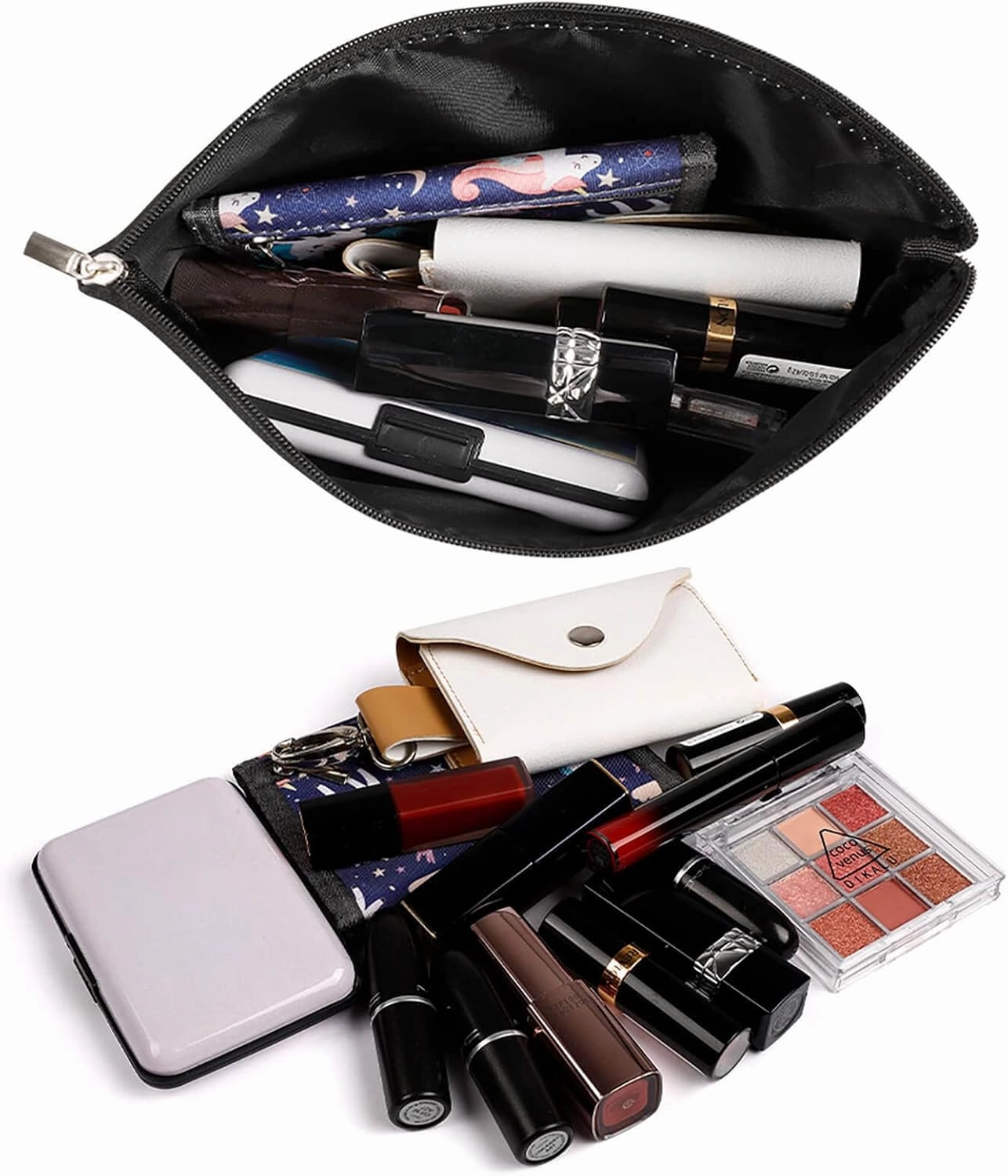 Elegant Makeup Bag, Silver Rose Gold Blush Copper Stripes Cosmetic Bag Large Capacity Pouch Portable Organizer for Men & Women