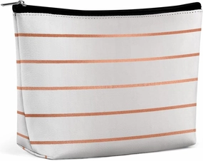 Elegant Makeup Bag, Silver Rose Gold Blush Copper Stripes Cosmetic Bag Large Capacity Pouch Portable Organizer for Men & Women