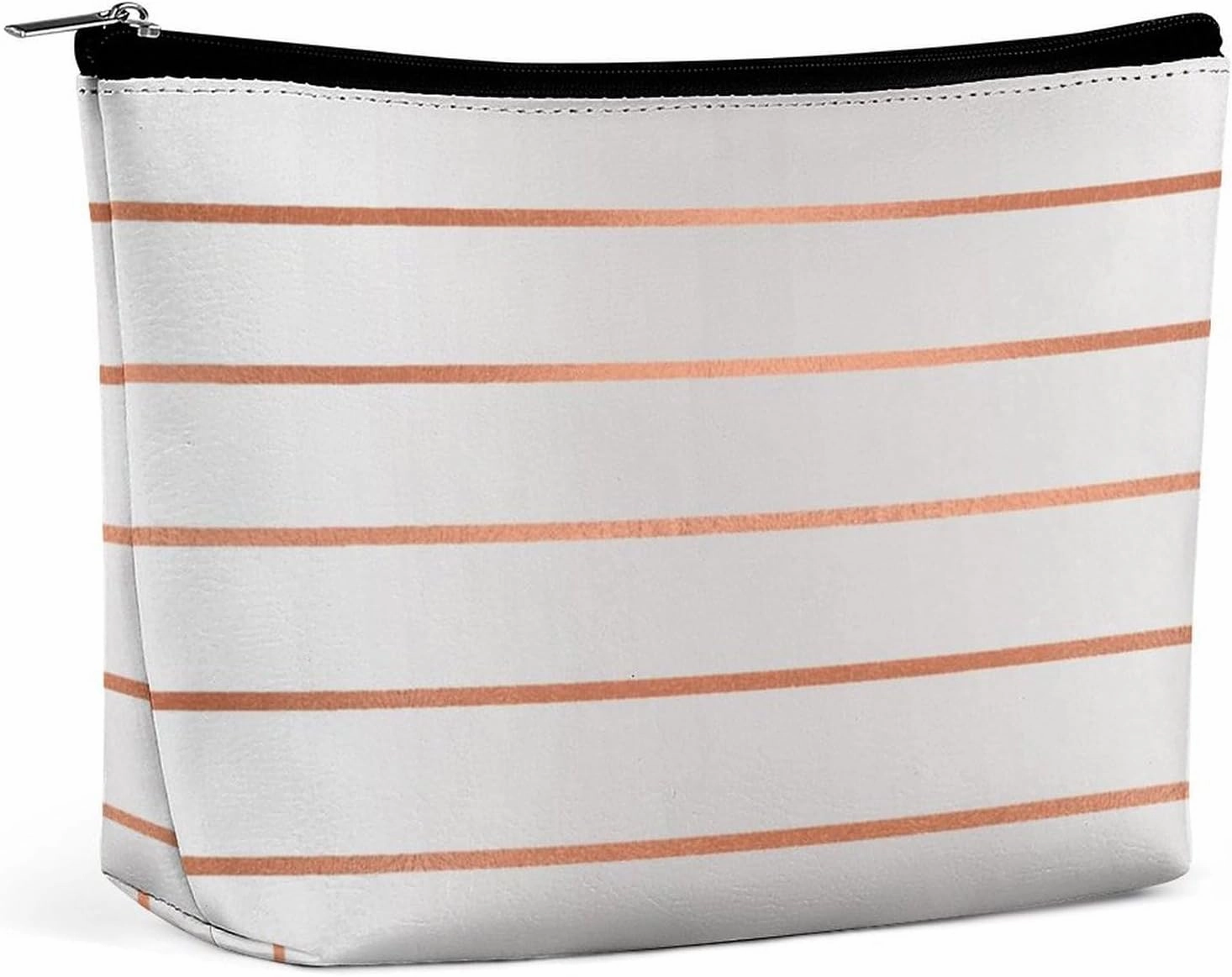 Elegant Makeup Bag, Silver Rose Gold Blush Copper Stripes Cosmetic Bag Large Capacity Pouch Portable Organizer for Men & Women