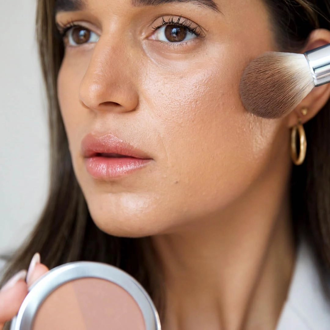 Ere Perez - Natural Rice Powder Blush   Bronzer Duo | Buildable, Breathable, Oil Absorbing, Medium Coverage | Vitamin E, Chamomile | Vegan, Cruelty-Free, Clean Beauty (Roma)