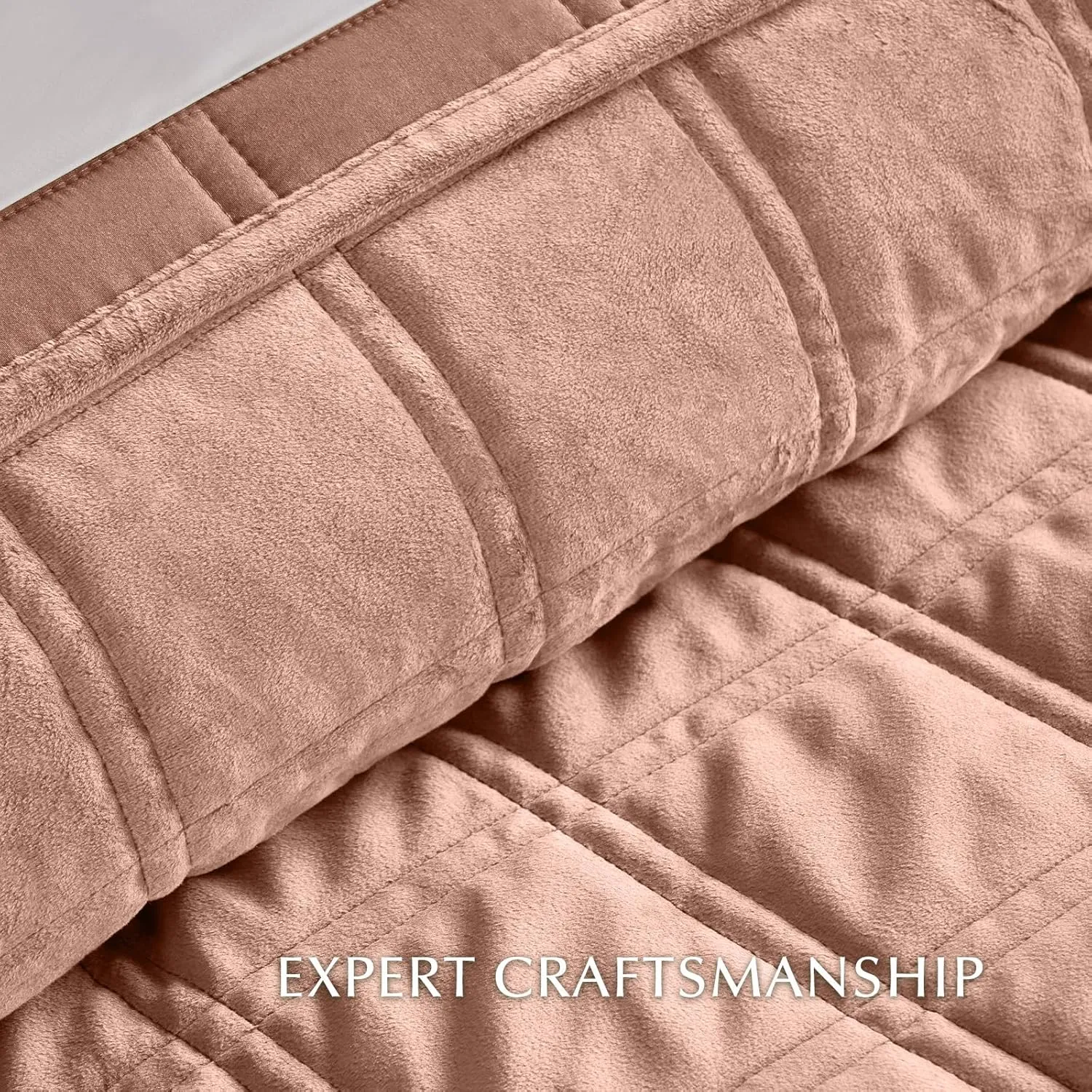 EVERGRACE 3 Pieces Luxurious Velvet Quilt King Size, Ultra Soft Bedspread Coverlet Set, Double Box Stitch Lightweight Velvet Comforter for All Season with 2 Shams, Coral Blush, 108"x96"