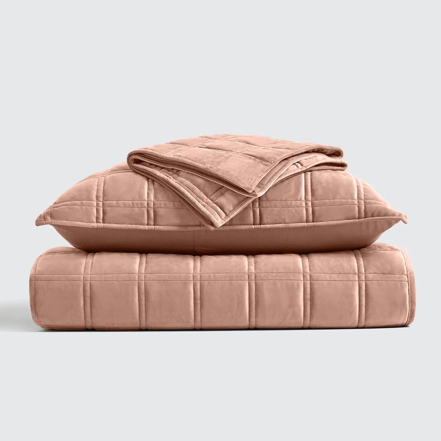EVERGRACE 3 Pieces Luxurious Velvet Quilt King Size, Ultra Soft Bedspread Coverlet Set, Double Box Stitch Lightweight Velvet Comforter for All Season with 2 Shams, Coral Blush, 108"x96"