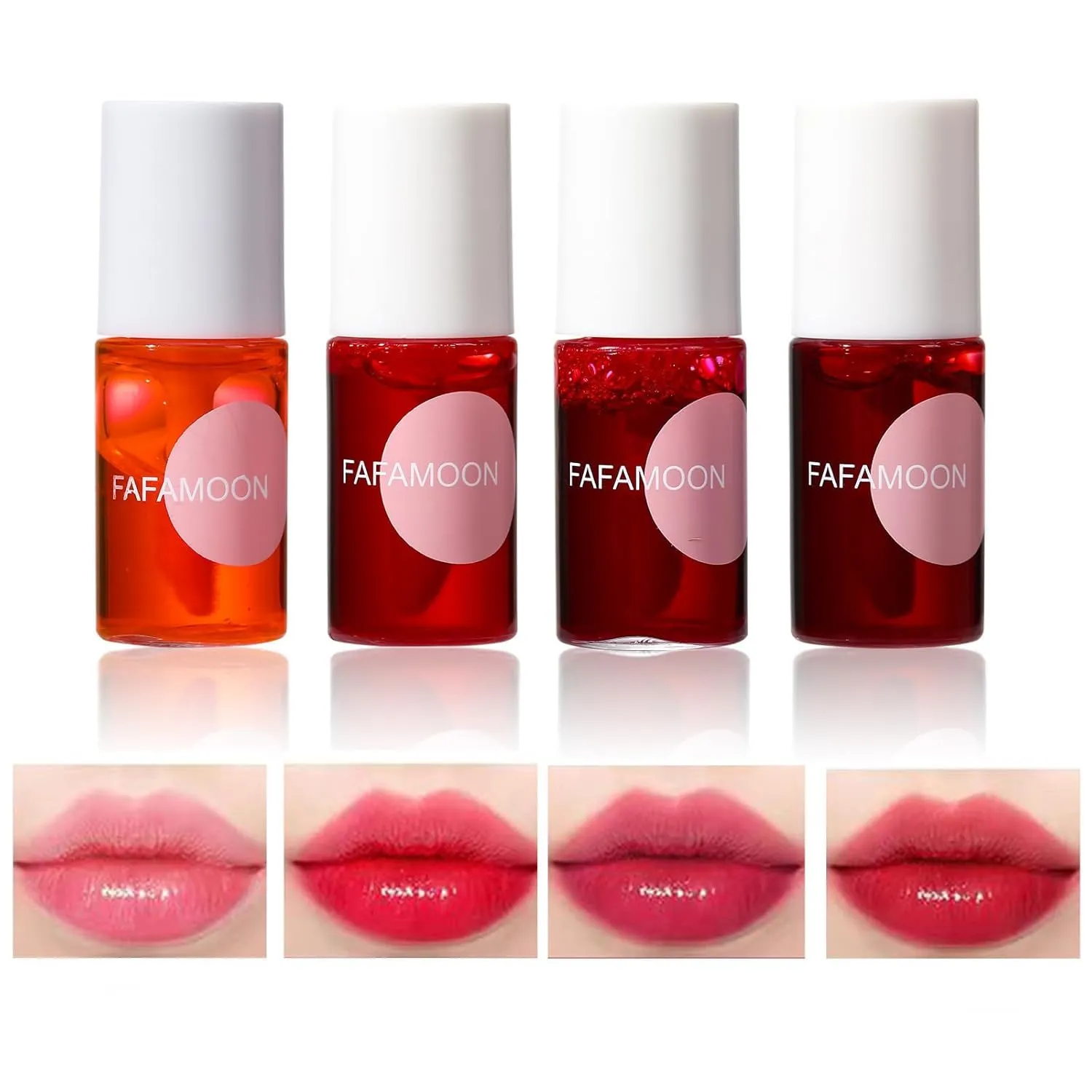 Fafamoon Long Lasting Lip Gloss, Peptide Lip Tint Stain Set, Non-sticky, Waterproof, Fuller-Looking Lips, Moisturizing (4 Color, 1 Count)