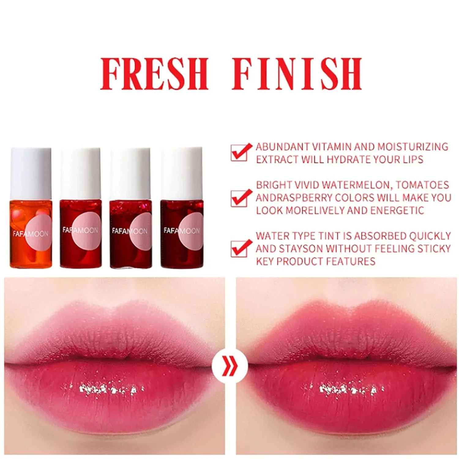 Fafamoon Long Lasting Lip Gloss, Peptide Lip Tint Stain Set, Non-sticky, Waterproof, Fuller-Looking Lips, Moisturizing (4 Color, 1 Count)