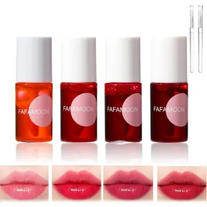 Fafamoon Long Lasting Lip Gloss, Peptide Lip Tint Stain Set, Non-sticky, Waterproof, Fuller-Looking Lips, Moisturizing (4 Color, 1 Count)