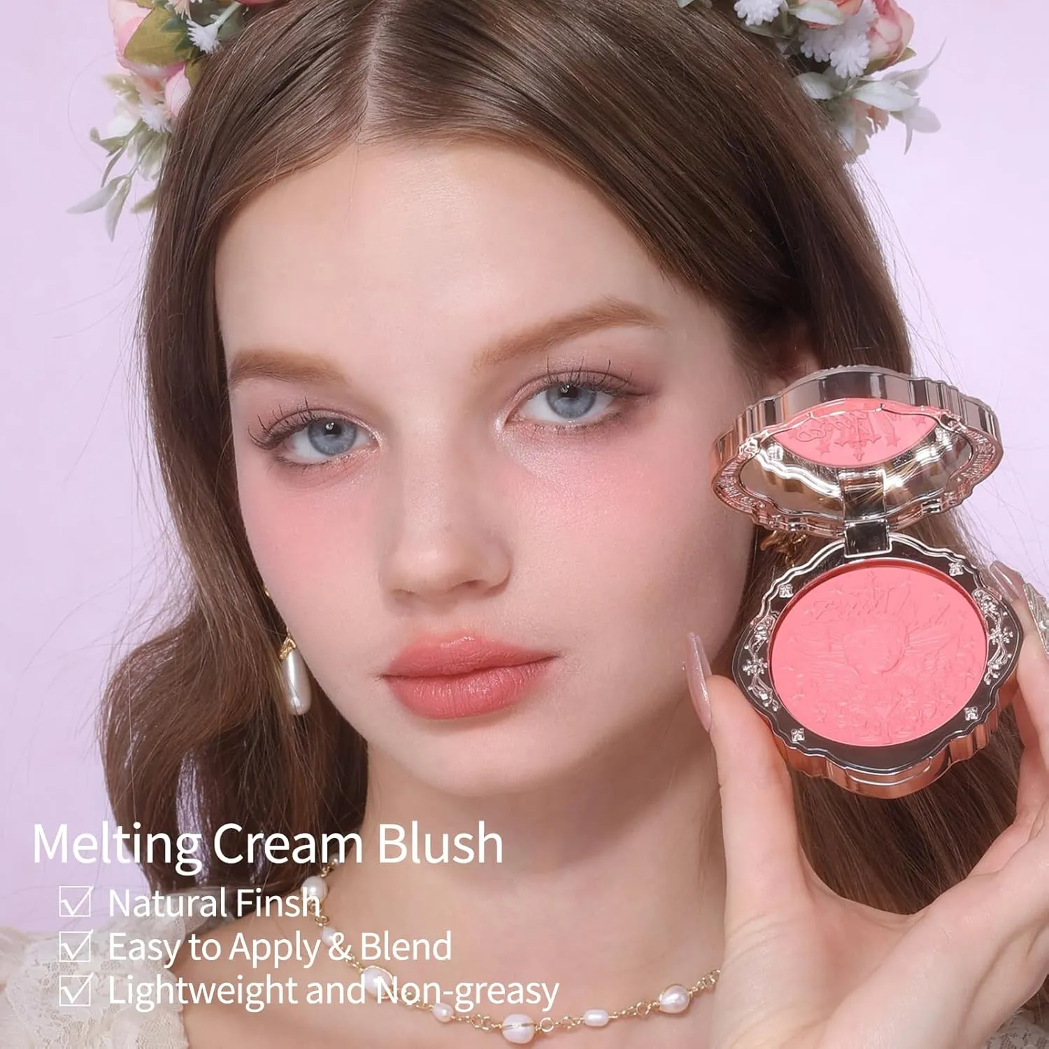 Flower Knows Little Angel Cream Blush,Buildable & Blendable Makeup Blush for cheeks,Soft & Long-lasting for Girls & Women(02 Floral Praise,6g)
