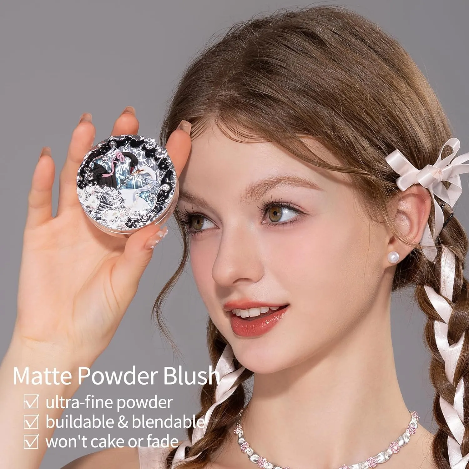 Flower Knows Swan Ballet Embossed Blush,Coral Matte Finish,Buildable & Blendable Powder Blush for cheeks,Natural Flush for All Skin Tones(04 Pleuche,5g)
