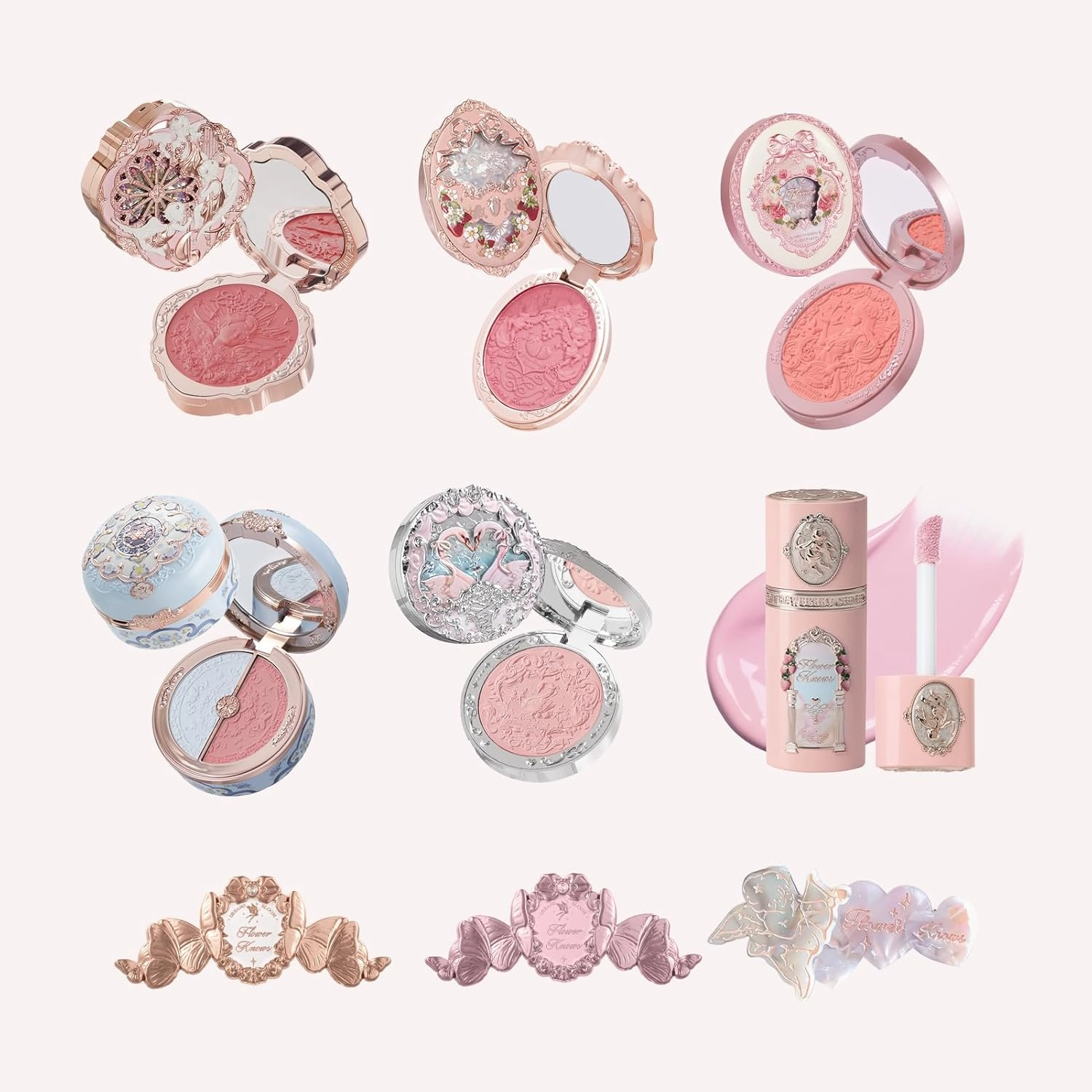 Flower Knows Blush Random Set,Value at $28-$44,Includes Powder,Cream,Liquid Blush (Blush*1 Hair Clip*1)