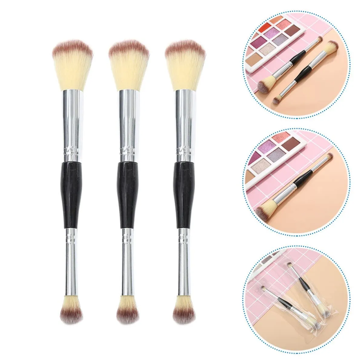 FRCOLOR 9pcs Dual Ended Brush Premium Synthetic Blush and Makeup Tool for Women Soft Dense No Shedding Easy to Clean for Blending and Highlighting