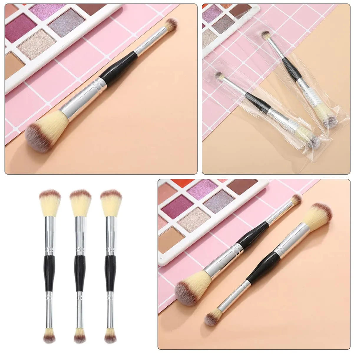 FRCOLOR 9pcs Dual Ended Brush Premium Synthetic Blush and Makeup Tool for Women Soft Dense No Shedding Easy to Clean for Blending and Highlighting