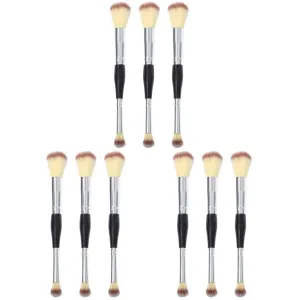 FRCOLOR 9pcs Dual Ended Brush Premium Synthetic Blush and Makeup Tool for Women Soft Dense No Shedding Easy to Clean for Blending and Highlighting