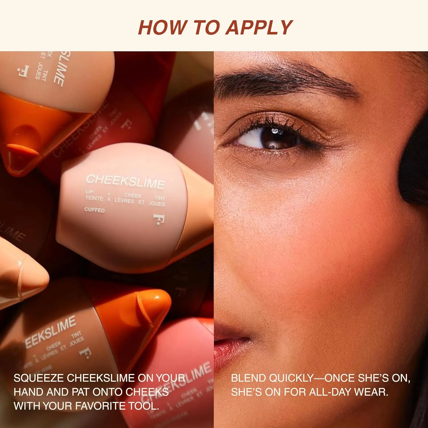 Freck Beauty CHEEKSLIME Lip & Cheek Tint - Liquid Cream Blush, High Impact Pigments, Blends Seamlessly, Dries Down to Natural Flush for All Skin Tones | LOVE FLUSH (Bright Coral)