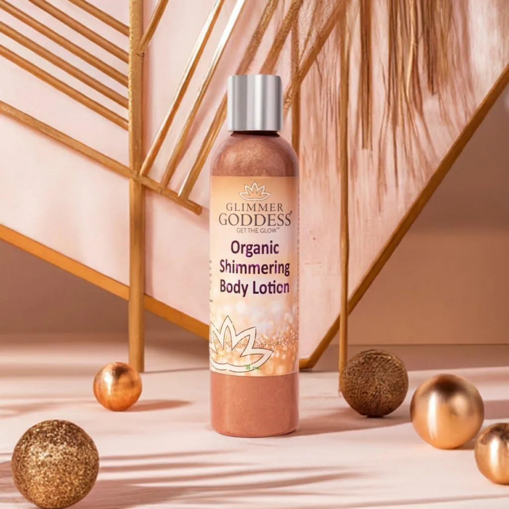 GLIMMER GODDESS Organic Body Shimmer Lotion - Super Level 3 Bronze Body Shimmer, 8 oz