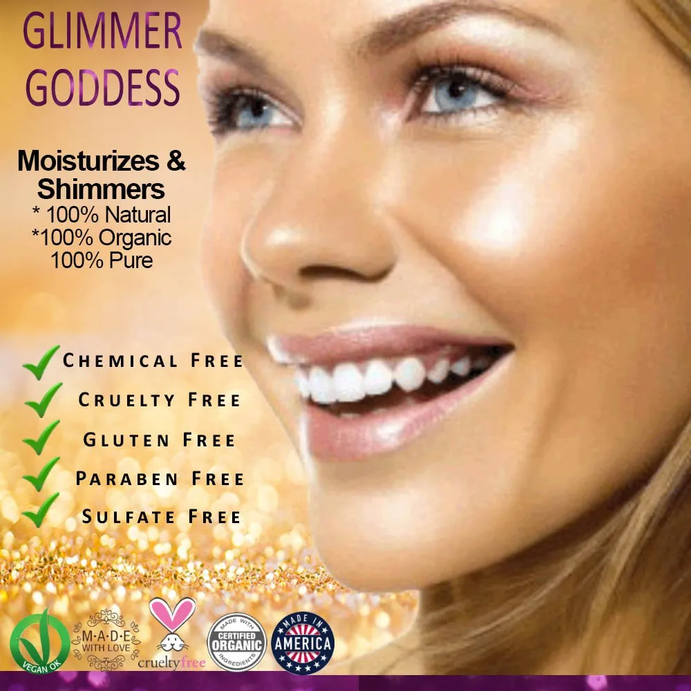 GLIMMER GODDESS Organic Bronzer Body Lotion - Sexy Level 2 Bronze Body Shimmer, 8 oz