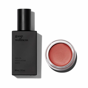goop Beauty Cream Blush and Massage Oil Bundle | 0.5 oz Warm Terracotta Cream Blush for a Sheer Pop of Color on Lips & Cheeks | 2 fl oz of Mess Free Oil for a Couples Massage or Self Care | Gift Set