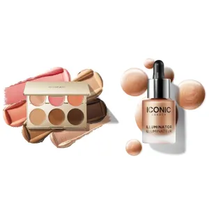 ICONIC LONDON Illuminator (Original) & Multi Use Cream Blush, Bronze, and Highlight Palette Bundle | Glow, Bronze, and Highlight, Cruelty Free, Vegan, Makeup
