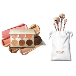 ICONIC LONDON Multi Use Cream Blush, Bronze, and Highlight Palette & HD Blend Complete Set | Countour, Conceal and Highlight with 9 Premium Makeup Brushes