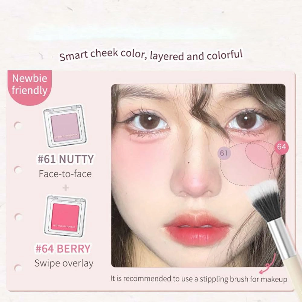 JudyDolll Pretty Blush Powder, Single Color Blush Contour Palette, Non-greasy Lasting Sparkling Sculpt the Face Makeup (#34)