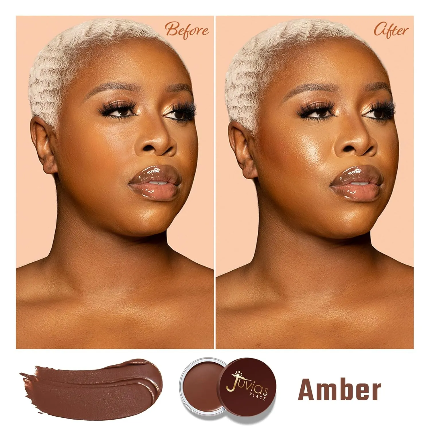 Juvia's Place Bronzed Cream Bronzer - Amber - Smooth Cream Bronzer Pot for Sun-Kissed Glow & Warmth, Buildable & Blendable Makeup Contour with Long-Lasting Matte Shimmer Finish, Highly Pigmented