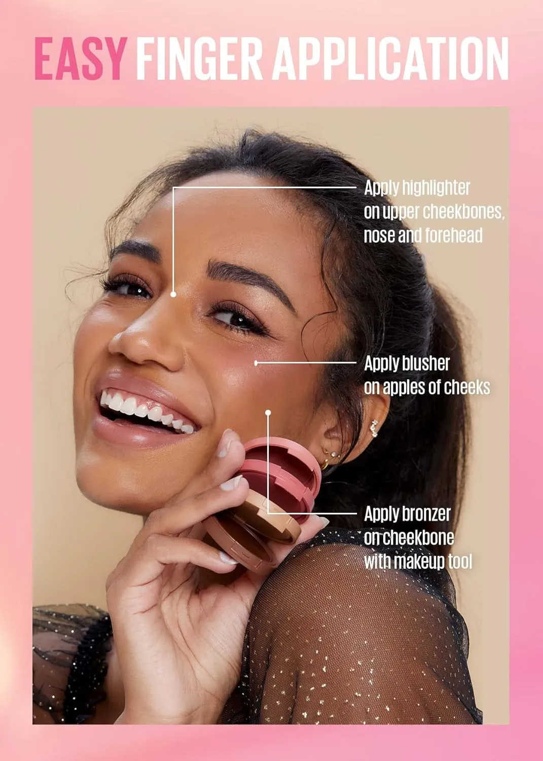 KAJA 3 Colors Palette - Play Bento_Mochamallow | Powder Blusher, Highlighter, Cream Bronzer, Creamy Application, with Mango Seed Butter, Powdery Finish, Easy Finger Application, Lightweight Formula