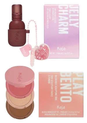 Kaja Lip & Blush Glazed Keychain Stain - Jelly Charm 06 Mocha Glaze   3-in-1 Blendable Sculpting Trio - Play Bento 02 Cloud Latte Bundle