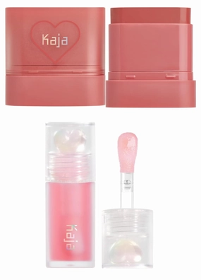Kaja Dewy Bar - Creamy Multi-Stick Blusher & Lip Balm 06 Grapefruit Gelato, 10g   Juicy Glass Lip Oil 01 Rose Hip Spritz Bundle