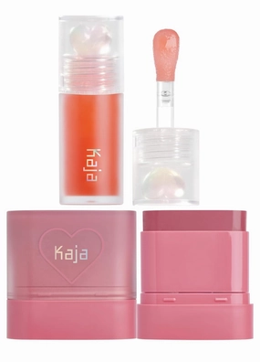 Kaja Juicy Glass Lip Plumping Oil 03 Apricot Allure   Dewy Bar - Creamy Multi-Stick Blusher & Lip Balm 04 Fig Smoothie Sorbet,10g Bundle