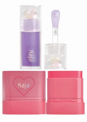Kaja Juicy Glass Lip Plumping Oil 04 Grape Glowtini   Dewy Bar - Creamy Multi-Stick Blusher & Lip Balm 02 Strawberry Sorbet,10g Bundle