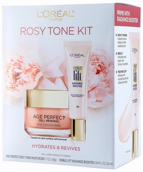 L'Oreal Paris Skin Care Giftable Kit with Rosy Tone Face Moisturizer and Visible Lift Radiance Booster, 1 Kit