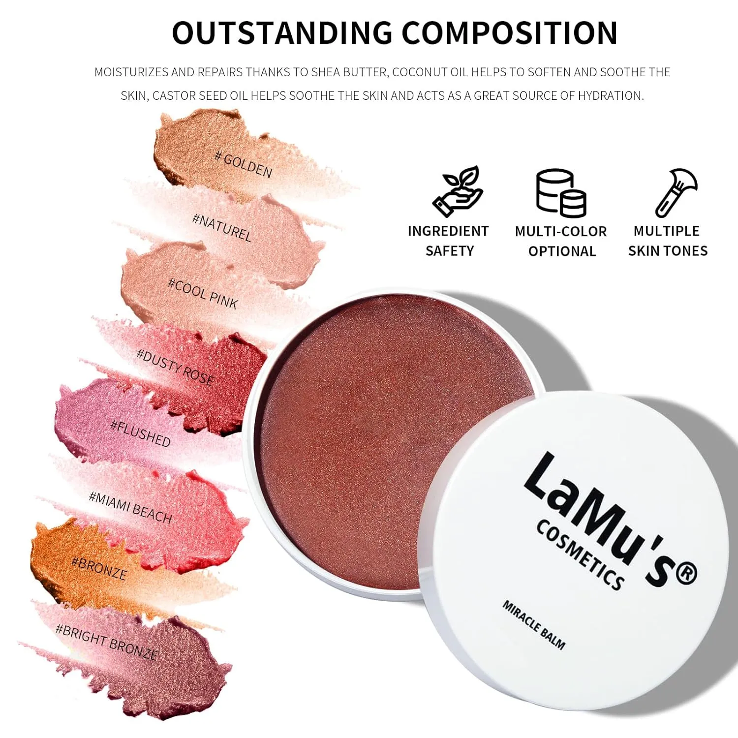 Lamu's Cosmetics Moisturizing Miracle Balm, Multi Glow Balm,Face Blush Cream Blush for Cheeks,Radiant Finish, Hydrating,Natural Glow 50g/ 1.75 Oz (MIAMI BEACH)