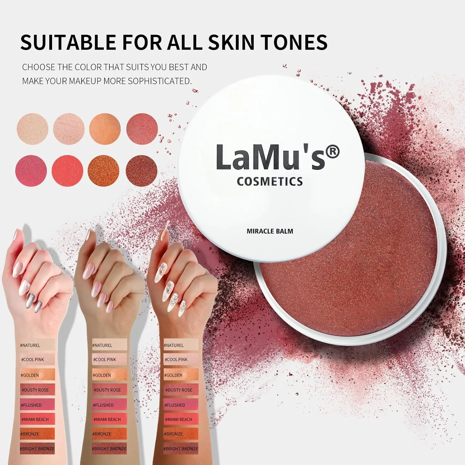 Lamu's Cosmetics Moisturizing Miracle Balm, Multi Glow Balm,Face Blush Cream Blush for Cheeks,Radiant Finish, Hydrating,Natural Glow 50g/ 1.75 Oz (MIAMI BEACH)