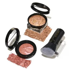 LAURA GELLER NEW YORK Baked Balance-N-Glow Illuminating Powder Foundation, Medium   Retractable Kabuki Brush   Baked Blush-N-Brighten, Pink Grapefruit