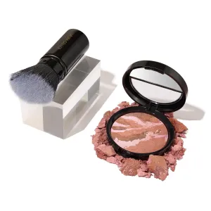 LAURA GELLER NEW YORK Baked Blush-n-Bronze 2-in-1 Bronzer Blush, Ginger Bronze - Retractable Angled Kabuki Brush