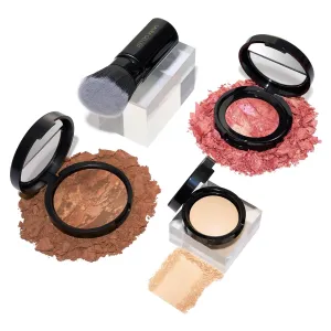 LAURA GELLER NEW YORK Daily Routine Kit (4 PC): Baked Balance-N-Brighten Foundation, Deep   Retractable Kabuki Brush   Blush-N-Brighten, Tropic Hues   Original Baked Highlighter, French Vanilla