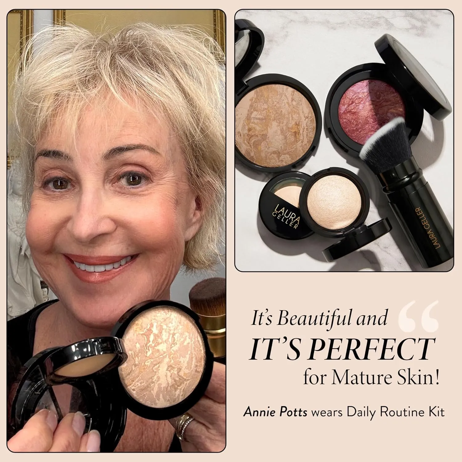LAURA GELLER NEW YORK Daily Routine Kit (4 PC): Baked Balance-N-Brighten Foundation, Deep   Retractable Kabuki Brush   Blush-N-Brighten, Tropic Hues   Original Baked Highlighter, French Vanilla