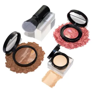 LAURA GELLER NEW YORK Daily Routine Kit (4 PC): Baked Balance-N-Brighten Foundation, Tan   Retractable Kabuki Brush   Blush-N-Brighten, Tropic Hues   Original Baked Highlighter, French Vanilla