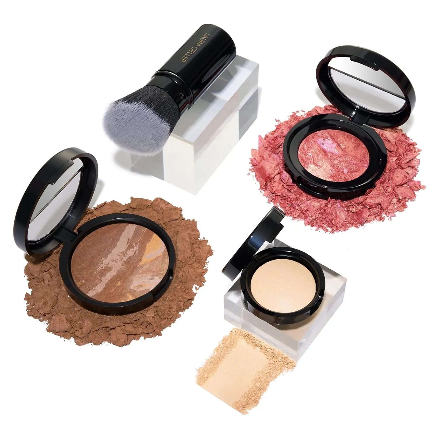 LAURA GELLER NEW YORK Daily Routine Kit (4 PC): Baked Balance-N-Brighten Foundation, Tan   Retractable Kabuki Brush   Blush-N-Brighten, Tropic Hues   Original Baked Highlighter, French Vanilla