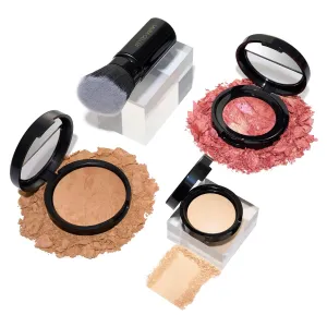 LAURA GELLER NEW YORK Daily Routine Kit (4 PC): Balance-N-Brighten Foundation, Golden Medium   Retractable Kabuki Brush   Blush-N-Brighten, Tropic Hues   Original Baked Highlighter, French Vanilla
