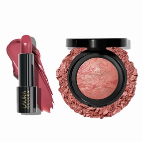 LAURA GELLER NEW YORK Baked Blush-n-Brighten Blush, Starfish Island   Modern Classic Cream Lipstick, Real Rosy
