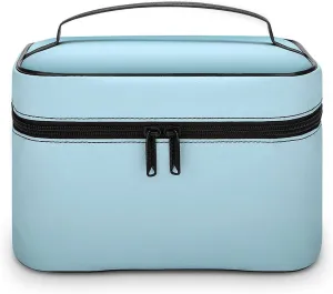 Leather Cosmetic Case, Aqua Ombre Portable Makeup Bag Organizer Large Capacity Travel Toiletry Bag with Zipper