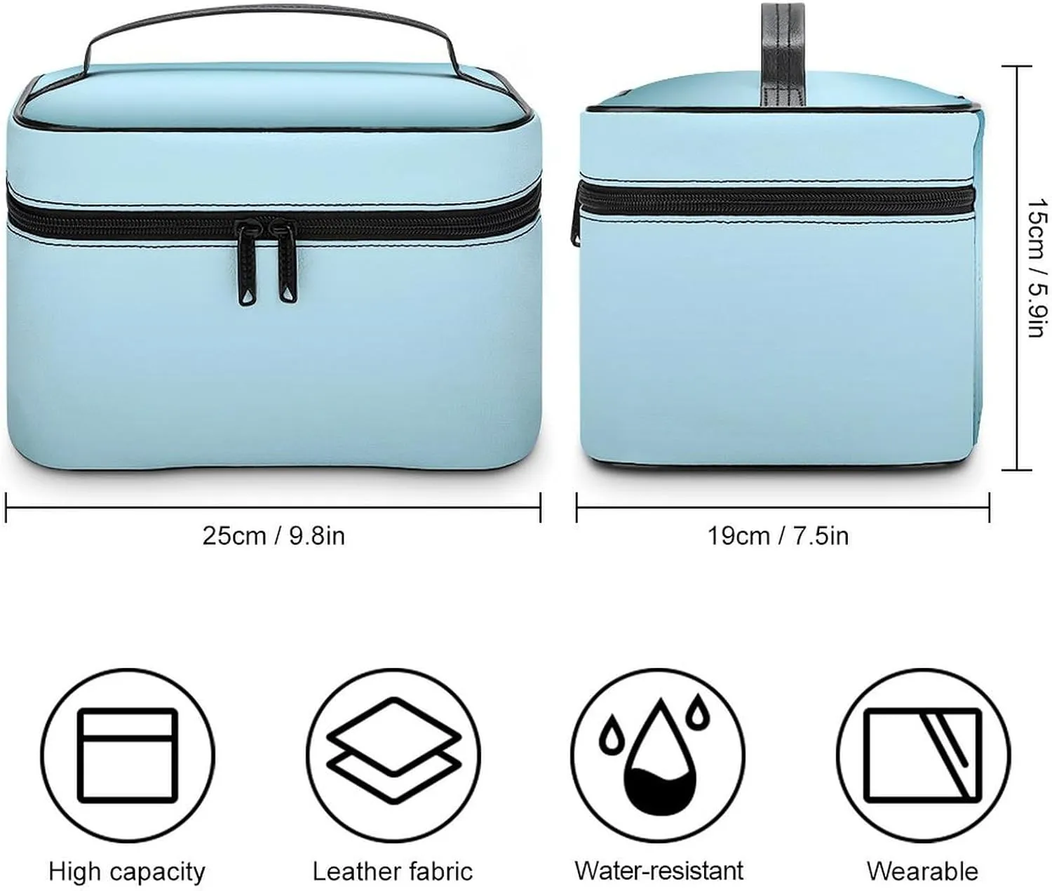 Leather Cosmetic Case, Aqua Ombre Portable Makeup Bag Organizer Large Capacity Travel Toiletry Bag with Zipper