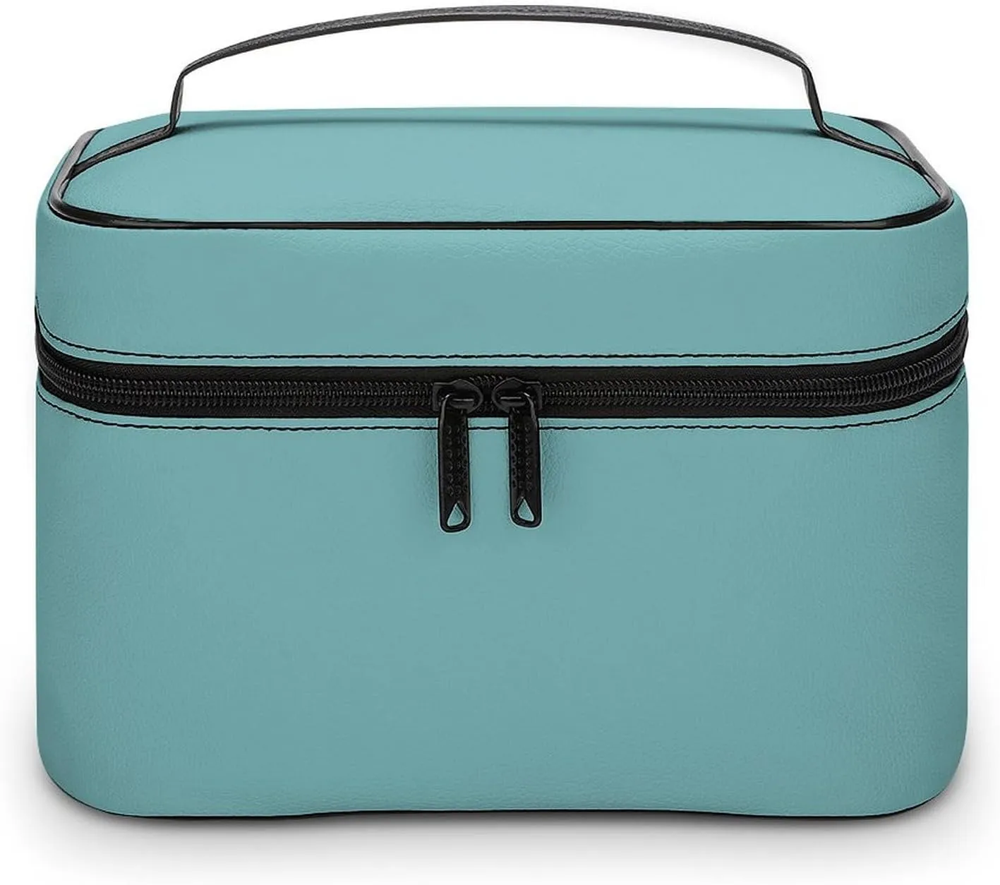 Leather Cosmetic Case, Blue Modern Trendy Chic Portable Makeup Bag Organizer Large Capacity Travel Toiletry Bag with Zipper