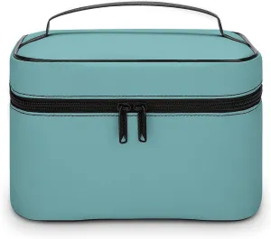 Leather Cosmetic Case, Blue Modern Trendy Chic Portable Makeup Bag Organizer Large Capacity Travel Toiletry Bag with Zipper