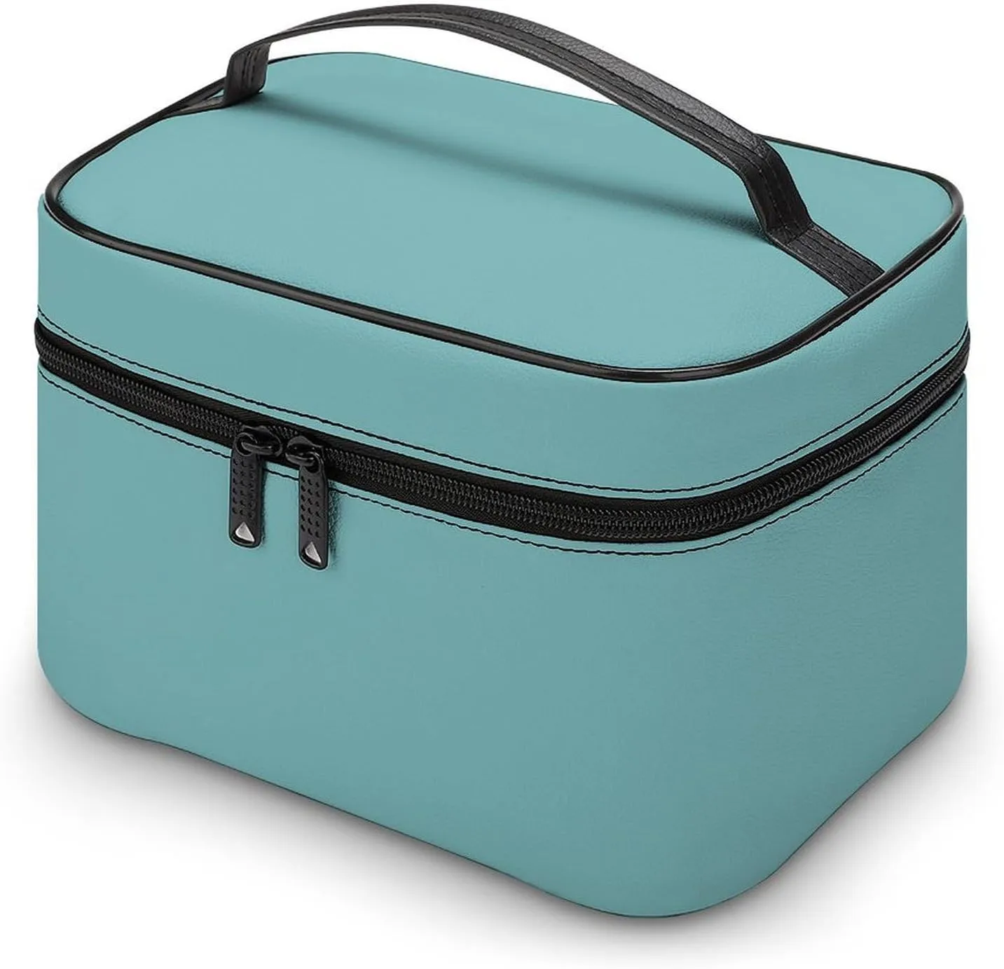 Leather Cosmetic Case, Blue Modern Trendy Chic Portable Makeup Bag Organizer Large Capacity Travel Toiletry Bag with Zipper