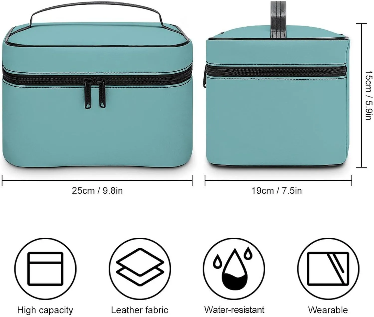 Leather Cosmetic Case, Blue Modern Trendy Chic Portable Makeup Bag Organizer Large Capacity Travel Toiletry Bag with Zipper