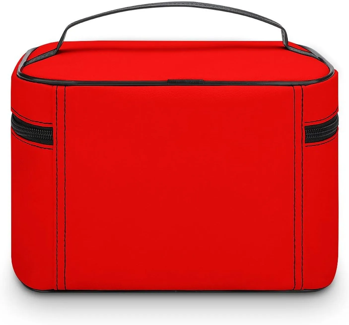 Leather Cosmetic Case, Bright Red Portable Makeup Bag Organizer Large Capacity Travel Toiletry Bag with Zipper